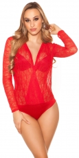 Sexy Body mit transparenter Spitzenverzierung - rot