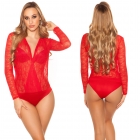 Preview: Sexy Body mit transparenter Spitzenverzierung - rot