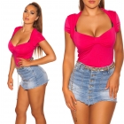 Preview: Shirt mit Bolero-Kragen und Ausschnitt-Raffung in pink