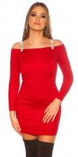 Elegantes Feinstrick-Minikleid mit Strass-Träger - rot