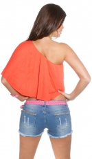 Preview: Süsses One-Shoulder-Top im Volant-Look - orange
