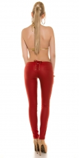 Preview: Wetlook-Treggings mit Nieten und Schnürung in rot