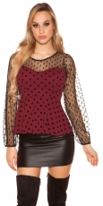 Elegantes Schösschen-Shirt mit transparenten Ärmeln - bordeaux