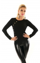 Preview: Modischer Strickpullover in sexy Wickel-Optik mit Zierknöpfen in schwarz