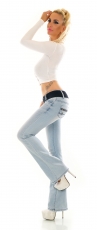 Preview: Bootcut-Jeans mit modischen Stretch-Gürtel in ice blue