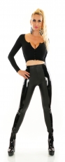 Preview: High Waist Kunstlederlook Leggings mit Glanz-Einsätzen in schwarz