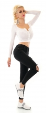 Preview: High Waist Used Jeans mit Knopfleiste - schwarz