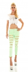 Sommerliche Röhrenjeans im Destroyed-Look - neongrün