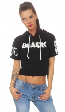 Bauchfreies Kapuzen-Shirt großem Schrift-Print - schwarz