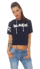 Bauchfreies Kapuzen-Shirt großem Schrift-Print - mitternachtsblau