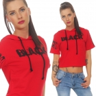 Preview: Bauchfreies Kapuzen-Shirt großem Schrift-Print - rot