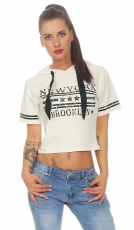 Bauchfreies Shirt mit Kapuze und großem Schrift-Print - cremé weiß