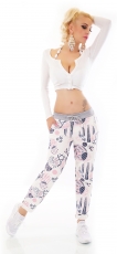 Preview: Moderne Freizeithose mit bunten Muster-Prints - multicolor rosa