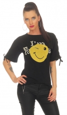 Exklusives Kurzarm-Shirt mit verzierten Print - schwarz
