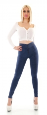 Preview: Figurbetonte High Waist Jeans mit Knopfleiste - blau