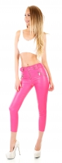 Preview: Sexy Wetlook-Hose mit Zierzippern und Gürtel in pink