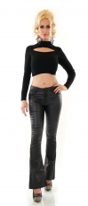 Preview: Modische Bootcut-Hose im Kunstleder-Look - schwarz
