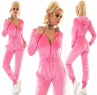 Preview: Kuschelweicher Freizeit- Nicki- Overall mit Kapuze in pink