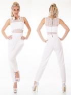 Preview: Overall mit Netz-Oberteil und Bandeau-Dekolleté in cremeweiß