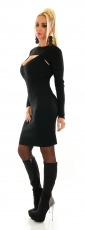 Preview: 2in1 Rippstrick-Midikleid mit Bolero in schwarz