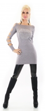 Preview: Longpullover mit Strass-Verzierung und Cut Outs in grau