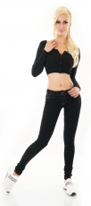 Preview: Sexy Slim Fit Skinny Jeans mit Schleifen-Verzierung in schwarz