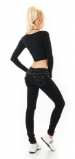 Preview: Sexy Slim Fit Skinny Jeans mit Schleifen-Verzierung in schwarz