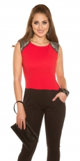Ärmelloser Overall mit Schmuck-Applikationen in rot/schwarz