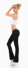 Preview: Stretch-Jeans im Bootcut-Style mit Kontrast-Nähten und Gürtel in schwarz