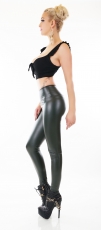 Preview: Modische Thermo-Leggings im sexy Wetlook - darkgreen