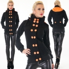 Preview: Tailliert Sweatjacke mit XXL-Kontrast-Knöpfe in schwarz / neonorange