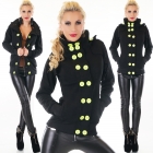 Preview: Tailliert Sweatjacke mit XXL-Kontrast-Knöpfe in schwarz / neongelb