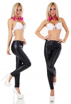 Preview: High Waist Stretch Hose im Wetlook mit Schnürleiste in schwarz