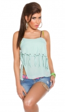 Asymetrisches Chiffon-Top mit Fransen in mint