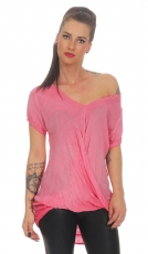 Leicht transparentes Shirt in Wickel-Optik - lachs