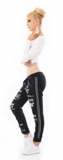 Preview: Freizeithose mit Schriftprint und Schmuckborde - schwarz