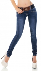 Sexy Basic Slim Fit Röhren-Jeans mit breitem Kontrast-Gürtel in dark blue